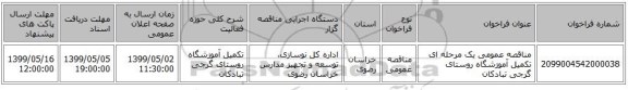 مناقصه عمومی یک مرحله ای تکمیل آموزشگاه روستای گرجی تبادکان