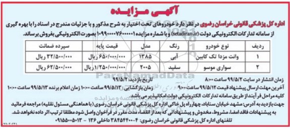 مزایده خودروهای تحت اختیار