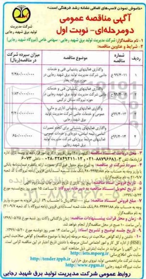 آگهی مناقصه عمومی ، مناقصه واگذاری فعالیت های پشتیبانی فنی و خدمات جانبی... 