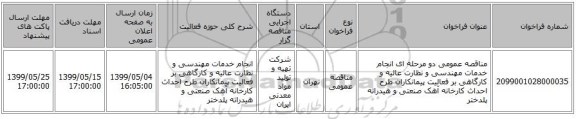 مناقصه عمومی دو مرحله ای انجام خدمات مهندسی و نظارت عالیه و کارگاهی بر فعالیت پیمانکاران طرح احداث کارخانه آهک صنعتی و هیدراته پلدختر