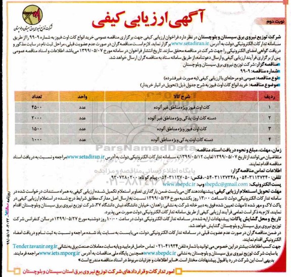 مناقصه، مناقصه خرید انواع کات اوت فیوز ویژه مناطق غیرآلوده و... نوبت دوم