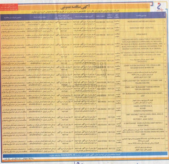 مناقصه،مناقصه INSTRUMENTS METERS AND GAUGES و ...