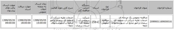 مناقصه عمومی یک مرحله ای خدمات نقلیه شرکت آب منطقه ای سمنان و امور منابع آب شهرستانهای تابعه