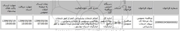 مناقصه عمومی یک مرحله ای نیروی خدمات پشتیبانی