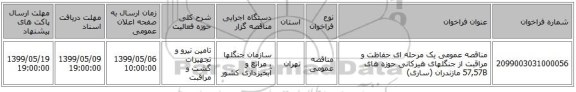 مناقصه عمومی یک مرحله ای حفاظت و مراقبت از جنگلهای هیرکانی حوزه های 57,57B مازندران (ساری)