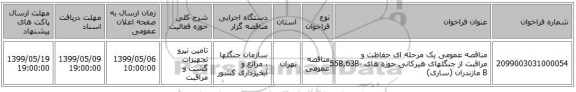 مناقصه عمومی یک مرحله ای حفاظت و مراقبت از جنگلهای هیرکانی حوزه های 55B,63B-B مازندران (ساری)