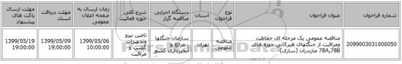 مناقصه عمومی یک مرحله ای حفاظت ومراقبت از جنگلهای هیرکانی حوزه های 78A,78B مازندران (ساری)