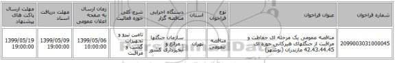 مناقصه عمومی یک مرحله ای حفاظت و مراقبت از جنگلهای هیرکانی حوزه ای 42،43،44،45 مازندران (نوشهر)