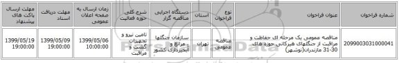 مناقصه عمومی یک مرحله ای حفاظت و مراقبت از جنگلهای هیرکانی حوزه های 30-31 مازندران(نوشهر)