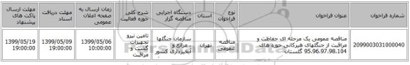 مناقصه عمومی یک مرحله ای حفاظت و مراقبت از جنگلهای هیرکانی حوزه های 95،96،97،98،104 گلستان