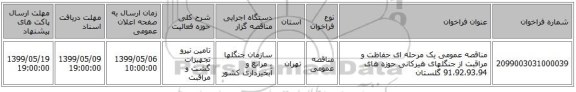 مناقصه عمومی یک مرحله ای حفاظت و مراقبت از جنگلهای هیرکانی حوزه های 91،92،93،94 گلستان