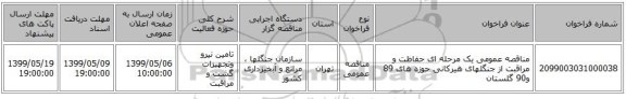 مناقصه عمومی یک مرحله ای حفاظت و مراقبت از جنگلهای هیرکانی حوزه های 89 و90 گلستان