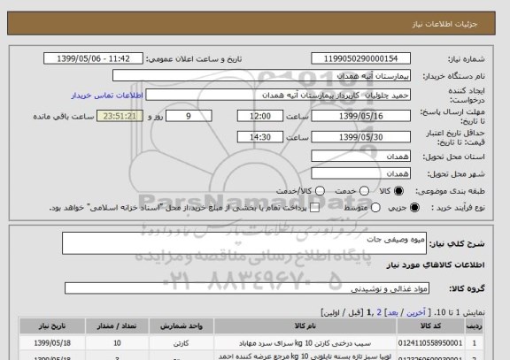 استعلام میوه وصیفی جات