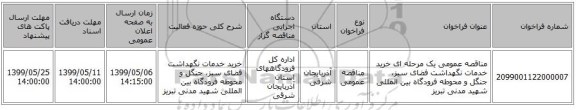 مناقصه عمومی یک مرحله ای خرید خدمات نگهداشت فضای سبز، جنگل و محوطه فرودگاه بین المللی شهید مدنی تبریز