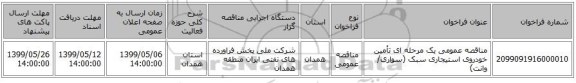 مناقصه عمومی یک مرحله ای تأمین خودروی استیجاری سبک (سواری/وانت)