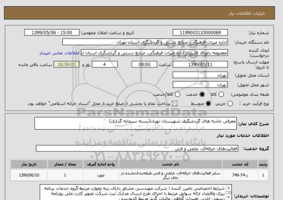 استعلام معرفی جاذبه های گردشگری شهرستان تهران(بسته سرمایه گذاری)