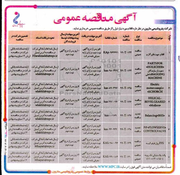 مناقصه،مناقصه اقلام جهت فایر آلارم و ...