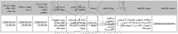 مناقصه عمومی همزمان با ارزیابی (فشرده) دو مرحله ای خرید تجهیزات کلاسی ( میزوصندلی متوسطه