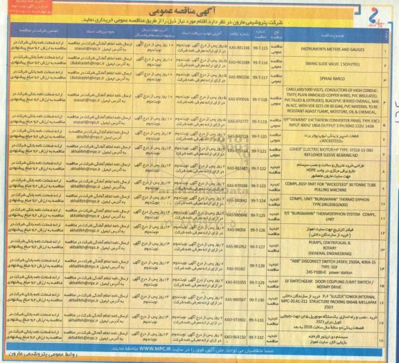 مناقصه،مناقصه INSTRUMENTS METERS AND GAUGES و ...  نوبت دوم 