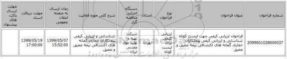 فراخوان ارزیابی کیفی جهت لیست کوتاه شناسایی و ارزیابی کیفی پیمانکاران حفاری گمانه های اکتشافی  نیمه عمیق و عمیق 