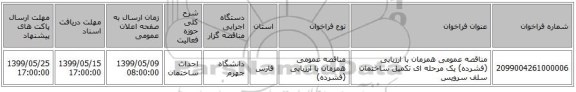 مناقصه عمومی همزمان با ارزیابی (فشرده) یک مرحله ای تکمیل ساختمان سلف سرویس