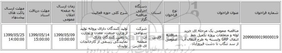 مناقصه عمومی یک مرحله ای خرید لوله و متعلقات پروژه تکمیل خط انتقال GRP  وابسته به طرح انتقال آب از سد تنگاب تا دشت فیروزآباد