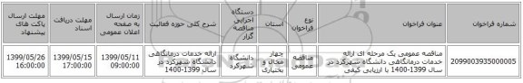 مناقصه عمومی یک مرحله ای ارائه خدمات درمانگاهی دانشگاه شهرکرد در سال 1399-1400 با ارزیابی کیفی 