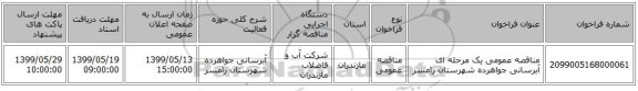 مناقصه عمومی یک مرحله ای آبرسانی جواهرده شهرستان رامسر