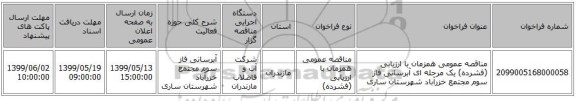 مناقصه عمومی همزمان با ارزیابی (فشرده) یک مرحله ای آبرسانی فاز سوم مجتمع خزرآباد شهرستان ساری