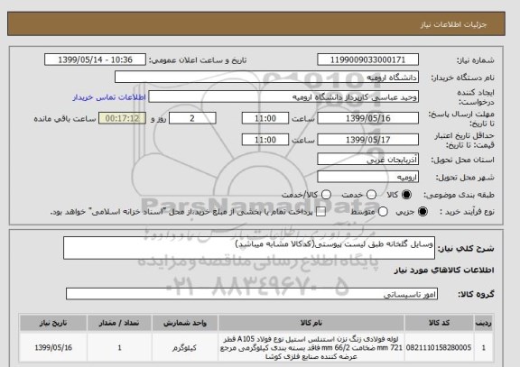 استعلام وسایل گلخانه طبق لیست پیوستی(کدکالا مشابه میباشد)