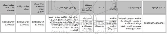 مناقصه عمومی همزمان با ارزیابی (فشرده) یک مرحله ای مناقصه عمومی و ارزیابی کیفی احداث دیوارحفاظ