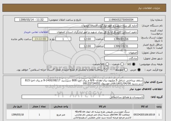 استعلام سقف پرداختی شامل 5 میلیون ریال نقدی- 6/6 م ریال اخزا 808 سررسید 1400/08/17-9 م ریال اخزا 815 سر رسید 1401/04/06-آقای موسوی 09133724052