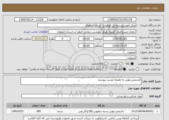 استعلام کشمش پلویی به همراه لیست پیوست