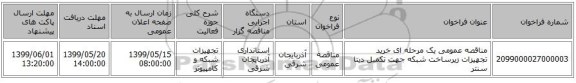 مناقصه عمومی یک مرحله ای خرید تجهیزات زیرساخت شبکه جهت تکمیل دیتا سنتر