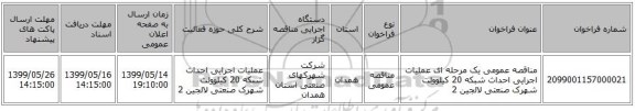 مناقصه عمومی یک مرحله ای عملیات اجرایی احداث شبکه 20 کیلوولت شهرک صنعتی لالجین 2