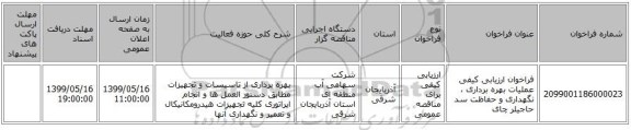 فراخوان ارزیابی کیفی عملیات بهره برداری ، نگهداری و حفاظت سد حاجیلر چای