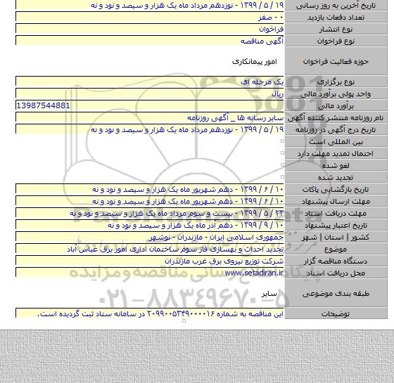 تجدید احداث و بهسازی فاز سوم ساختمان اداری امور برق عباس آباد