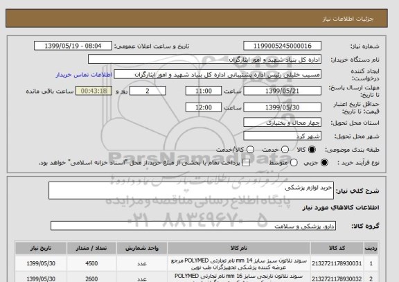 استعلام خرید لوازم پزشکی