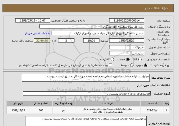 استعلام درخواست ارائه خدمات مشاوره شغلی به جامعه هدف جویای کار به شرح لیست پیوست . 