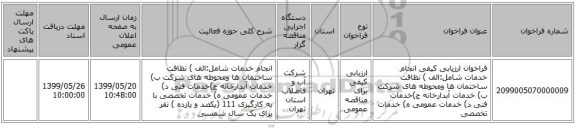 فراخوان ارزیابی کیفی انجام خدمات شامل:الف ) نظافت ساختمان ها ومحوطه های شرکت ب) خدمات آبدارخانه ج)خدمات فنی  د) خدمات عمومی ه) خدمات تخصصی