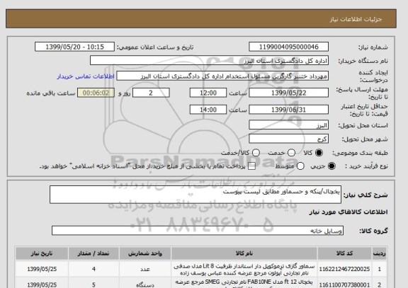 استعلام یخچال/پنکه و حسماور مطابق لیست پیوست