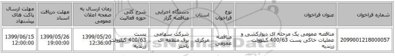 مناقصه عمومی یک مرحله ای دیوارکشی و عملیات خاکی پست 400/63 کیلوولت زرندیه