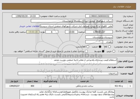 استعلام استعلام قیمت زیرسازی راه برخی از معابر ناحیه صنعتی دوست محمد