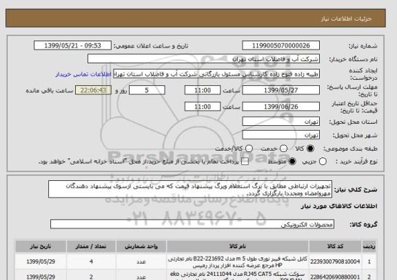 استعلام تجهیزات ارتباطی مطابق با برگ استعلام وبرگ پیشنهاد قیمت که می بایستی ازسوی پیشنهاد دهندگان مهروامضاء ومجددا بارگزاری گردد.