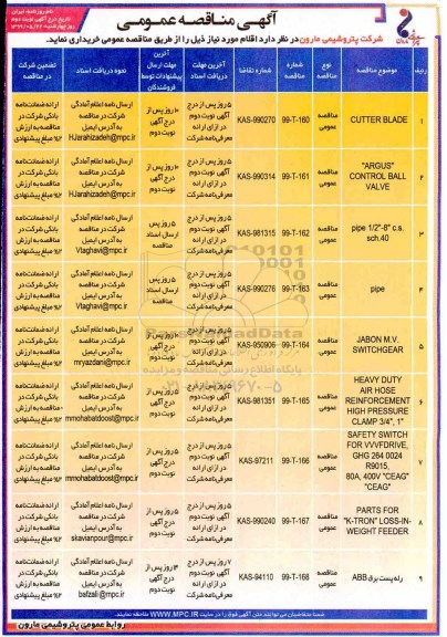 مناقصه ، مناقصه CUTTER BLADE و ... - نوبت دوم