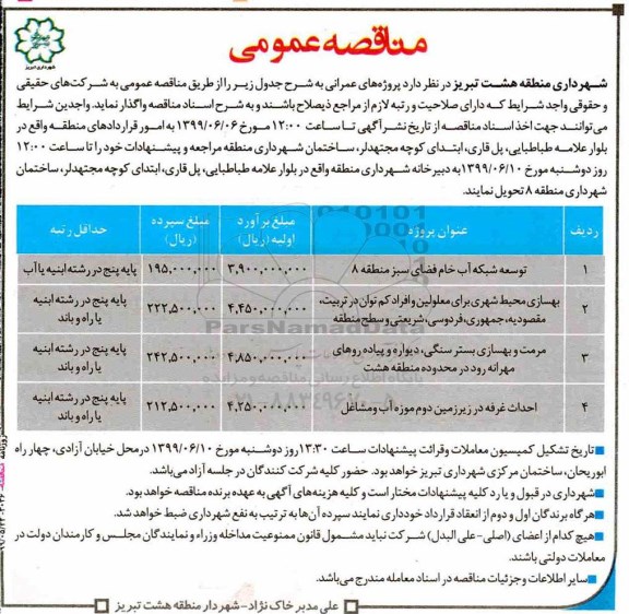 مناقصه عمومی , مناقصه توسعه شبکه آب خام فضای سبز ...