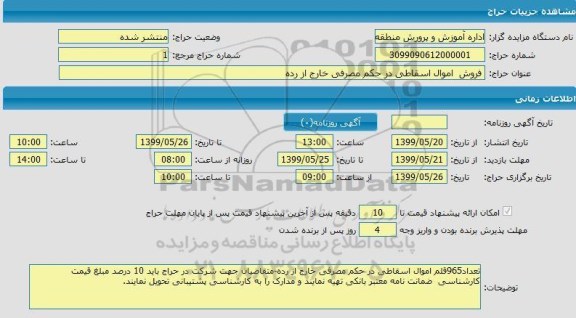 مزایده ،مزایده حراج فروش اموال اسقاطی در حکم مصرفی خارج از رده 