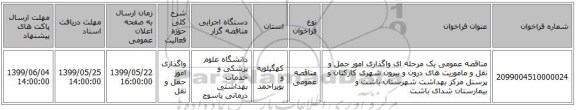 مناقصه، مناقصه عمومی یک مرحله ای واگذاری امور حمل و نقل , سامانه تدارکات الکترونیکی دولت 