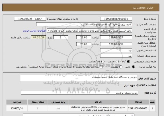 استعلام دوربین و دستگاه ضبط طبق لیست پیوست