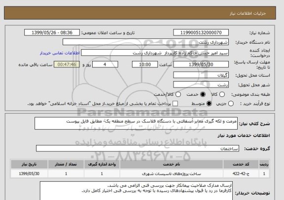 استعلام مرمت و لکه گیری معابر آسفالتی با دستگاه فلاسک در سطح منطقه یک- مطابق فایل پیوست